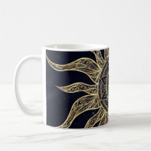 Mug Elégant Gold Sun Mandala Blue Nebula Design