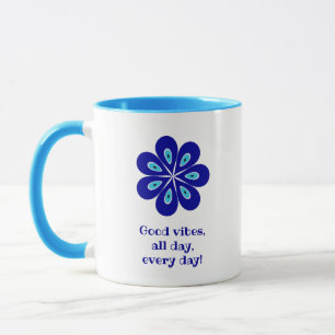 Mug Elégant Good Vibes, Blue Floral Evil Eye Amulet