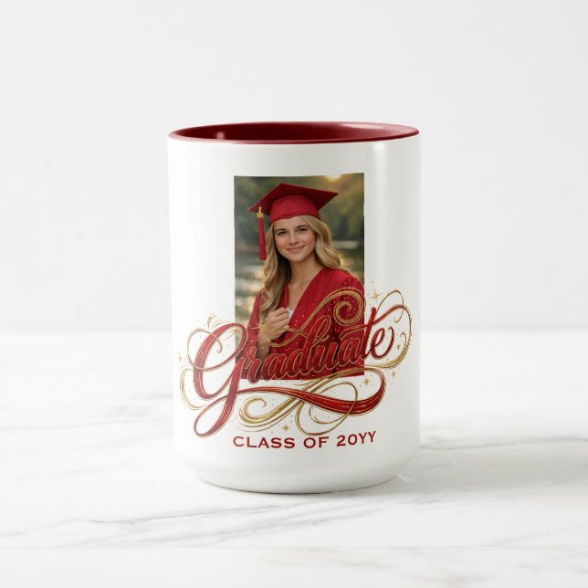 Mug Elegant Graduate Script Artwork with Photo Feature (Centre)
