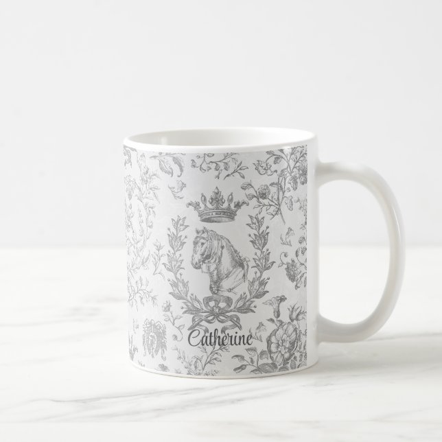 Mug Élégant Gris équestre Nom de la toile florale (Droite)
