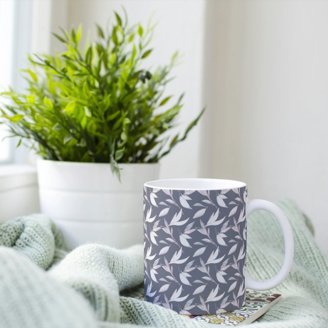 Mug Élégant Gris Feuilleté Moderne Botanique (Créateur téléchargé)