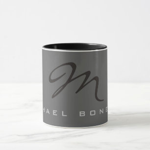 Mug Élégant gris monogramme noir