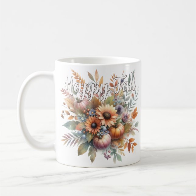 Mug Élégant Happy Fall Citrouille Flower Bouquet Motif (Gauche)