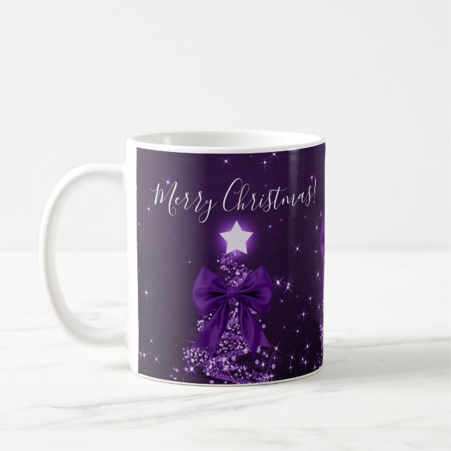 Mug Elegant Holiday Purple Christmas Trees Bows (Gauche)