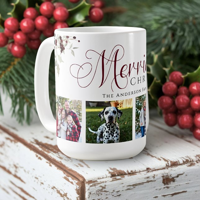 Mug Elegant Holly Family Photo Christmas (Elegant Holly Family Photo Christmas Coffee Mug)