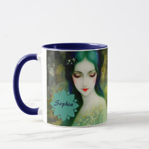 Mug Élégant Imaginaire Portrait femme en vert et bleu
