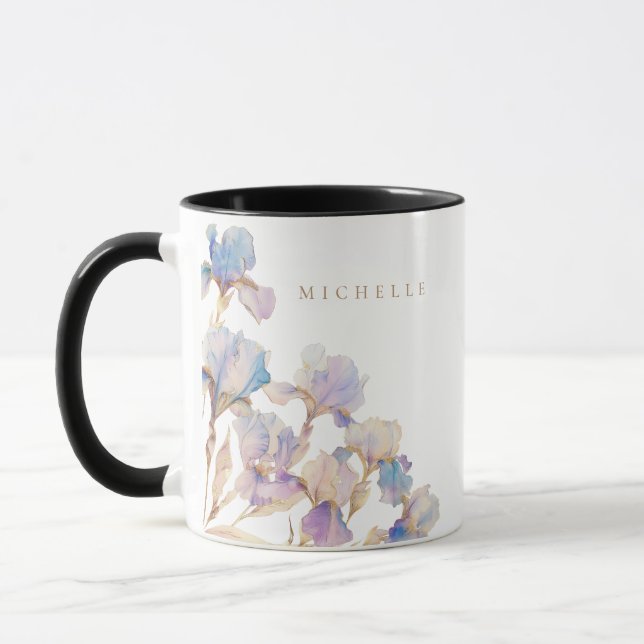 Mug Elégant Iris Personnalisé Floral (Gauche)