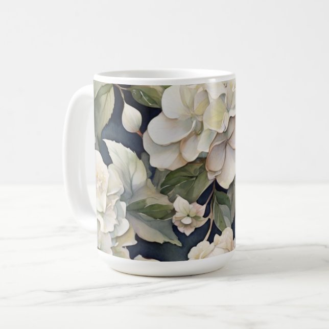 Mug Elégant ivoire rose marine couleur aquarelle fleur (Devant gauche)