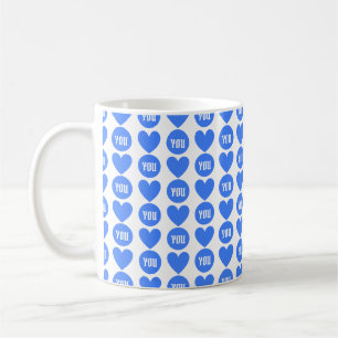 Mug Élégant jeu Monogramme Blue Hearts & Dots Motif