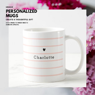 Mug Élégant Joli Chic Blush Rose Stripe Nom du coeur
