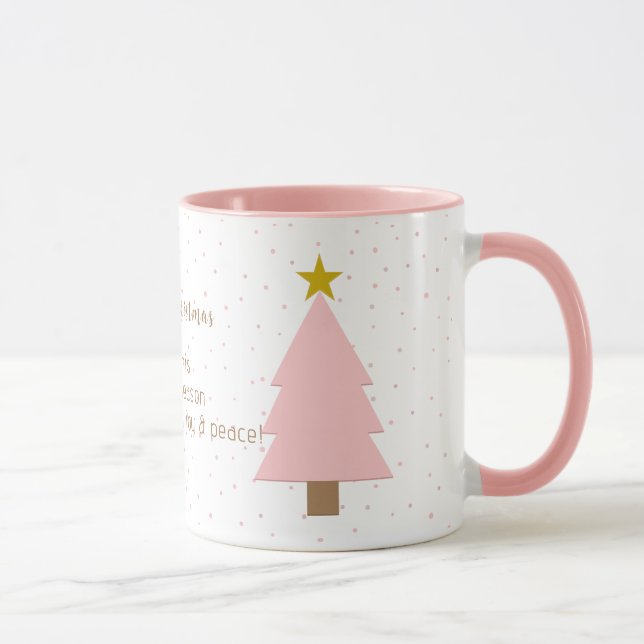 Mug Élégant Joli Solo Pink Christmas Tree, Golden Star (Droite)