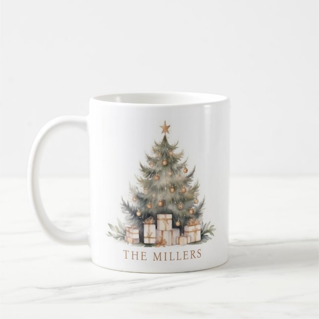 Mug Élégant Joyeux Arbre de Noël Gold Minimaliste (Gauche)
