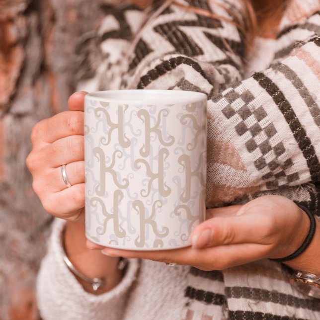 Mug Elégant K Motif initial Classy gris Taupe blanc (Créateur téléchargé)