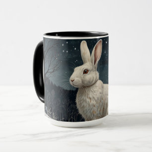 Mug Elégant lapin blanc Noël forêt enneigée