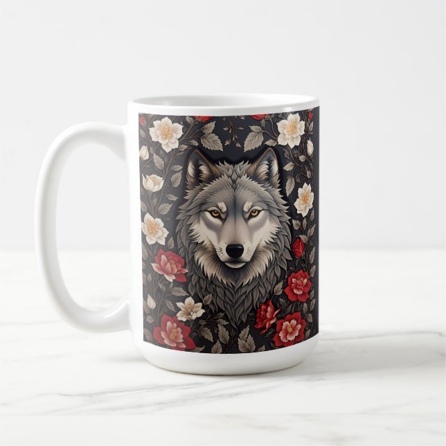 Mug Élégant loup gris floral (Gauche)