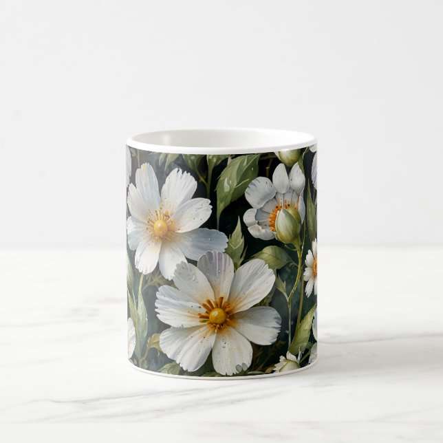 Mug Elegant Lovely White Flowers Watercolor Chic (Centre)