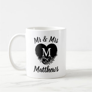 Mug Élégant M. Mme Lettre M Mariage de coeur Merci