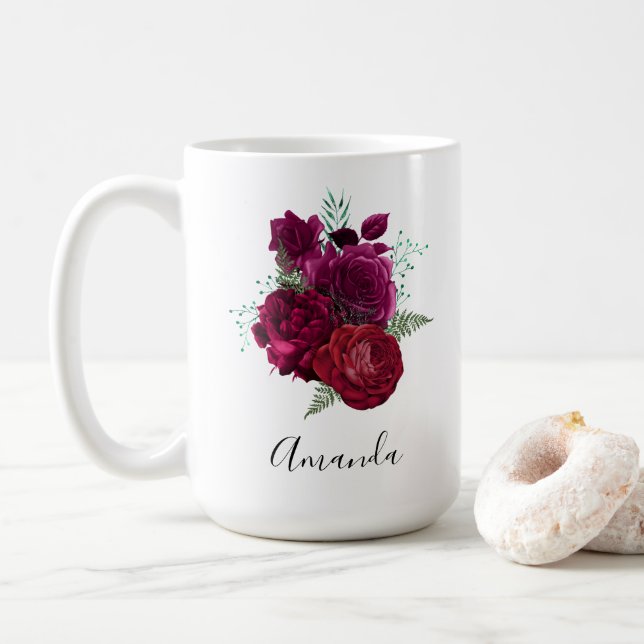 Mug Elegant Magenta Rose Floral Bouquet (Avec donut)