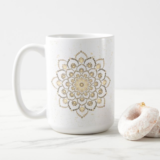 Mug Elégant Mandala d'or et blanc (Avec donut)