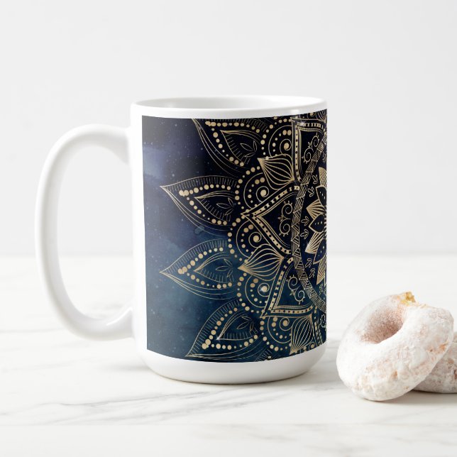 Mug Elégant Mandala Gold Blue Galaxy (Avec donut)