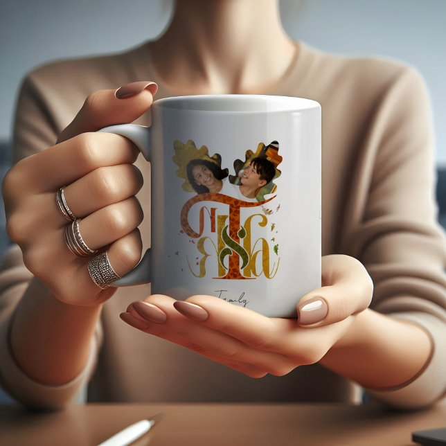 Mug Élégant Manuscrit Merci Photos de Feuillage d'Auto (Créateur téléchargé)