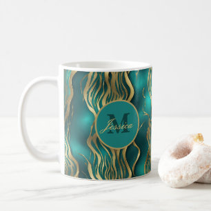 Mug Elégant marbre beige turquoise bleu Turquoise Mono