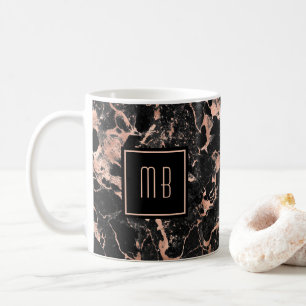 Mug Élégant marbre d'or Rose monogramme