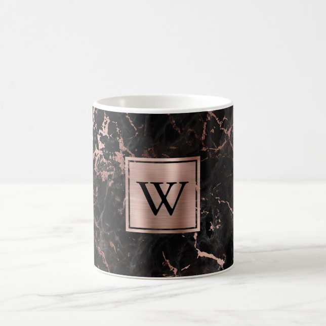 Mug Élégant Marbre Noir Monogramme Or Rose (Centre)