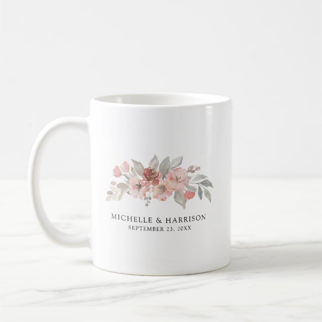 Mug Élégant Mariage d'aquarelle rose pâle (Gauche)