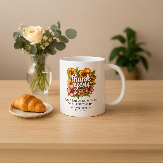 Mug Élégant Mariage de Merci Floral Personnalisé (Créateur téléchargé)