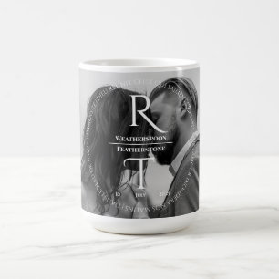 Mug Élégant Mariage de script gris blanc simple