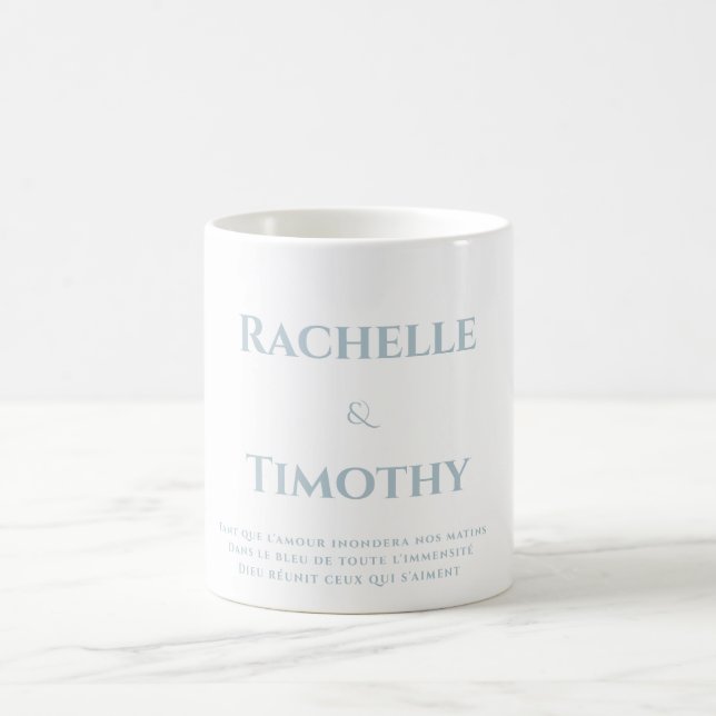 Mug Élégant Mariage de script gris blanc simple (Centre)