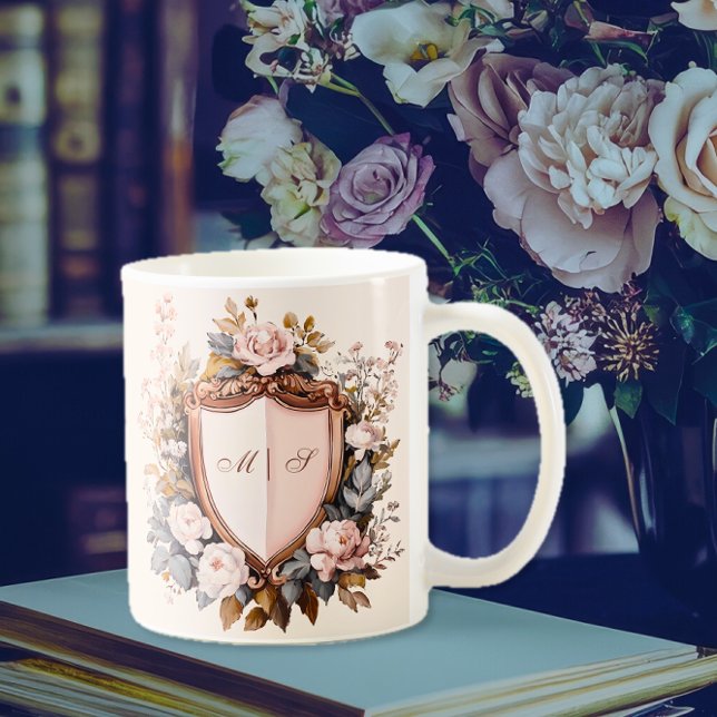Mug Élégant Mariage Rococo Initiales (Elegant Rococo Wedding Crest Initials Coffee Mug)