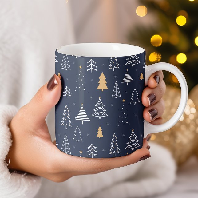 Mug Elegant Marine Bleu & Arbre d'or Noël (Créateur téléchargé)