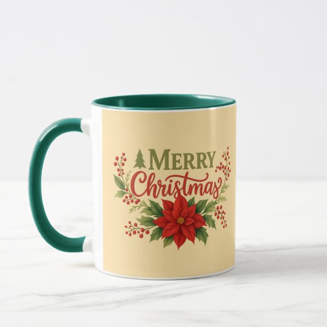 Mug Elegant Merry Christmas Floral Coffee Mug| Holiday (Gauche)