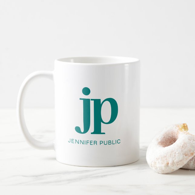 Mug Élégant Modèle de monogramme initial Turquoise ver (Avec donut)