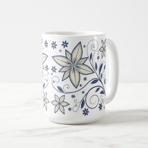 Mug Élégant modèle floral bleu marine