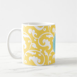Mug Élégant modèle floral jaune giratoire monogramme