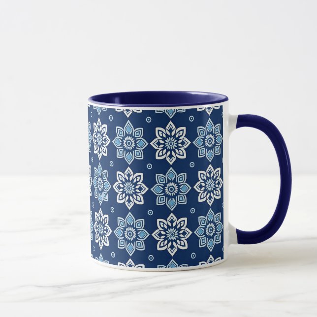 Mug Elégant modèle floral Mandala bleu (Droite)