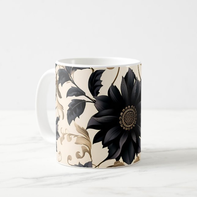 Mug Élégant modèle floral noir (Devant gauche)
