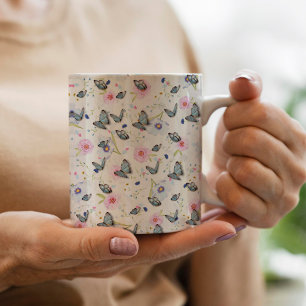 Mug Elegant Modern Flowers and butterfly pattern