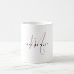 Mug Élégant Moderne Blush Pink Script Monogramme