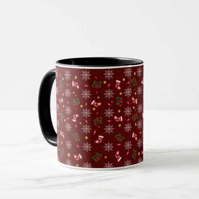 Mug Élégant moderne Holly Feuille mignon hiver Noël (Devant gauche)