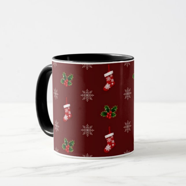 Mug Élégant moderne Holly Feuille mignon hiver Noël (Devant gauche)