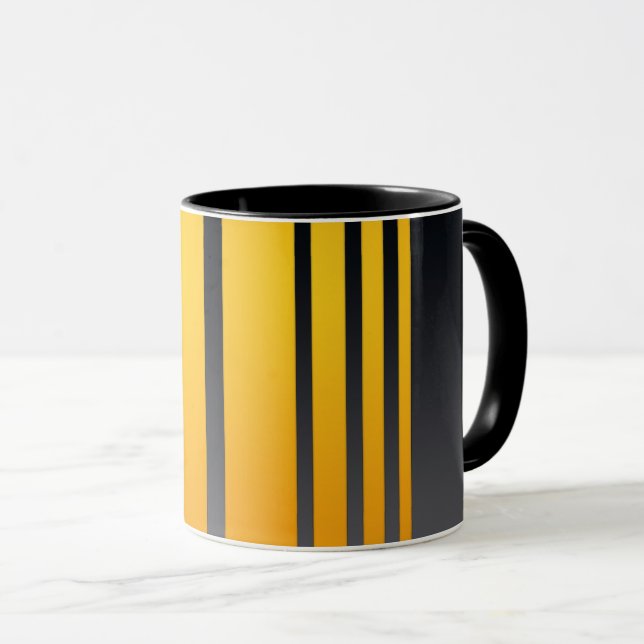 Mug Élégant, moderne, rayures jaune moutarde, gris fon (Devant droit)