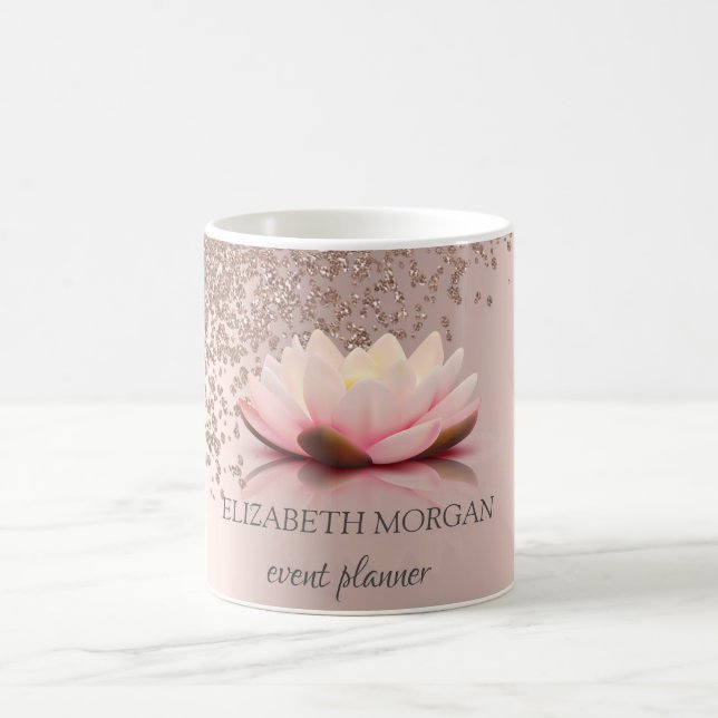 Mug Élégant Moderne Style Rose Or Diamants Lotus (Centre)