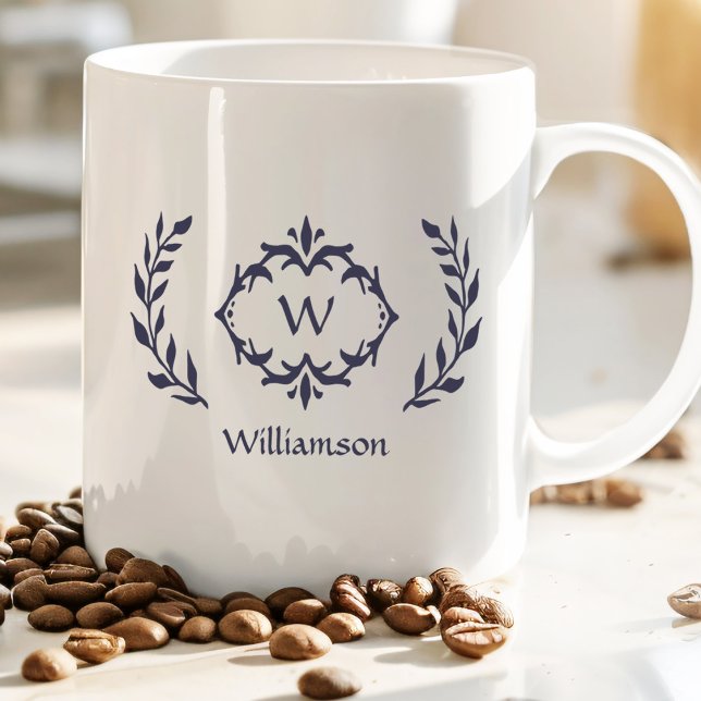 Mug Elégant Monogram Laurel Wreath tendance bleu (Créateur téléchargé)