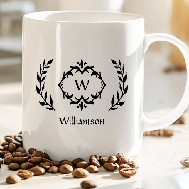 Mug Elégant Monogram Laurel Wreath tendance Noir (Créateur téléchargé)