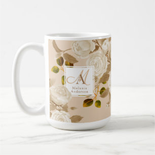 Mug Élégant Monogramme Beige Or Rose