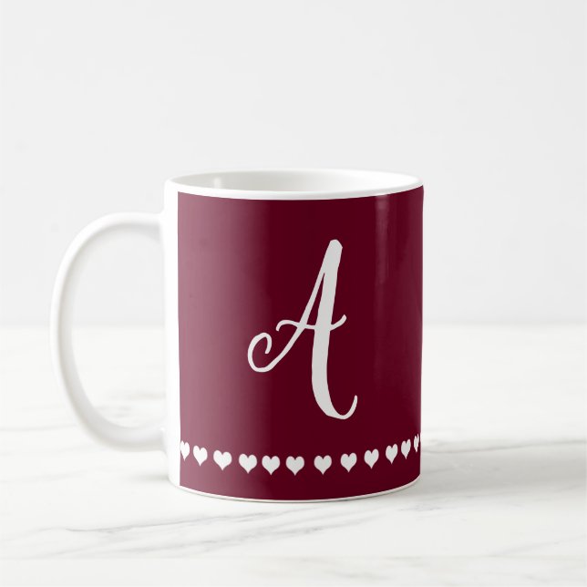 Mug Élégant Monogramme bordeaux et blanc (Gauche)